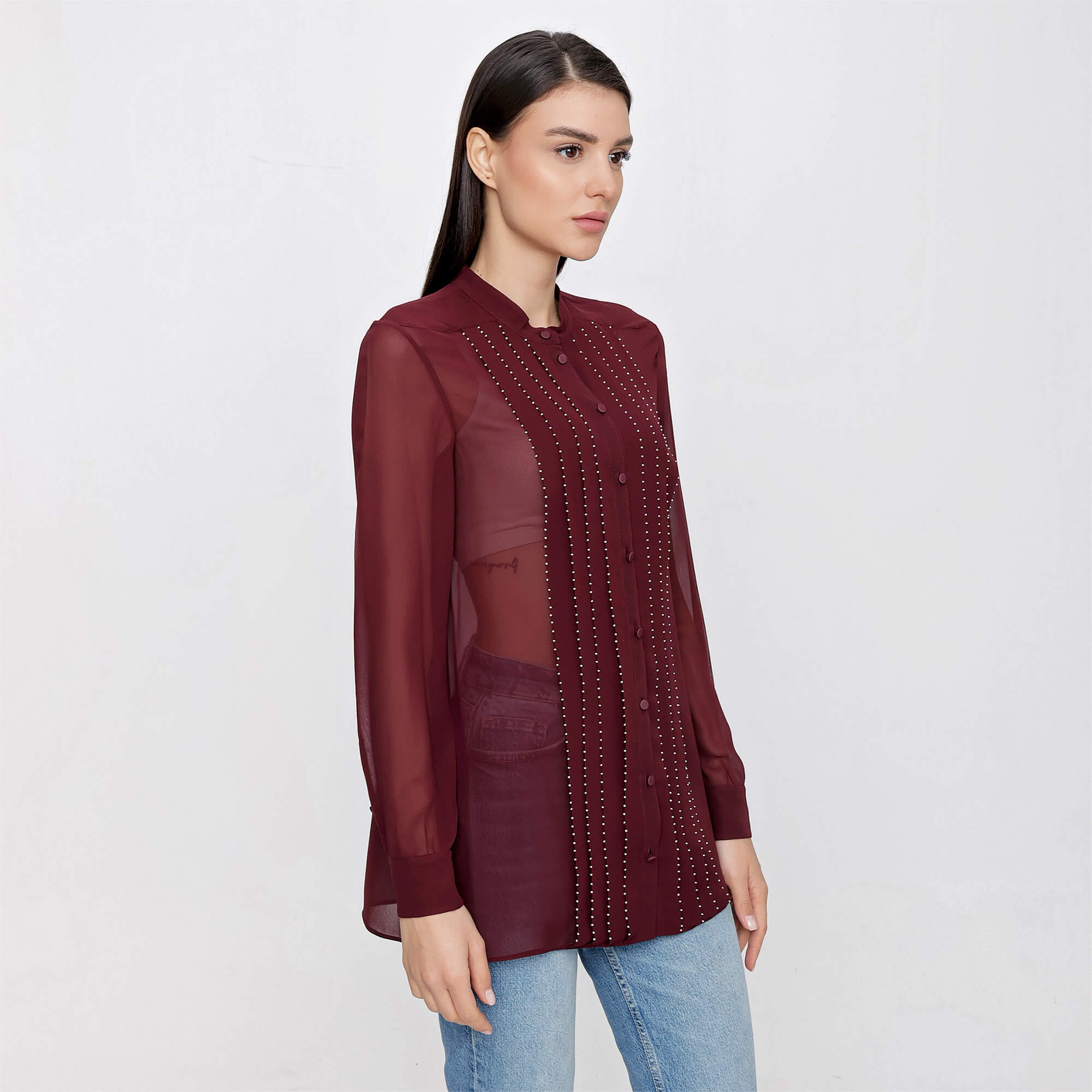 Valentino -  Burgundy Silk Transparan Shirt